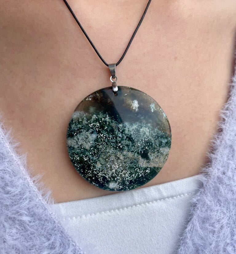 Pendentif en Agate mousse (rond)