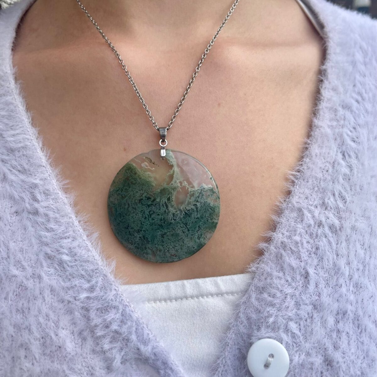 Pendentif en Agate mousse (rond)